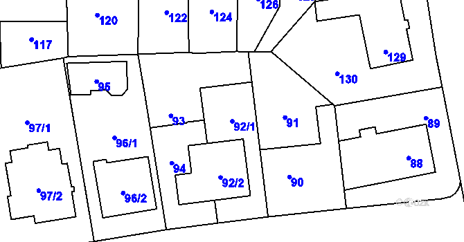 Parcela st. 92/1 v KÚ Chodov, Katastrální mapa
