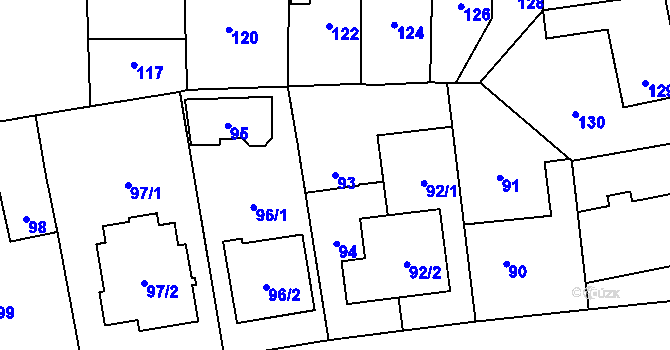 Parcela st. 93 v KÚ Chodov, Katastrální mapa