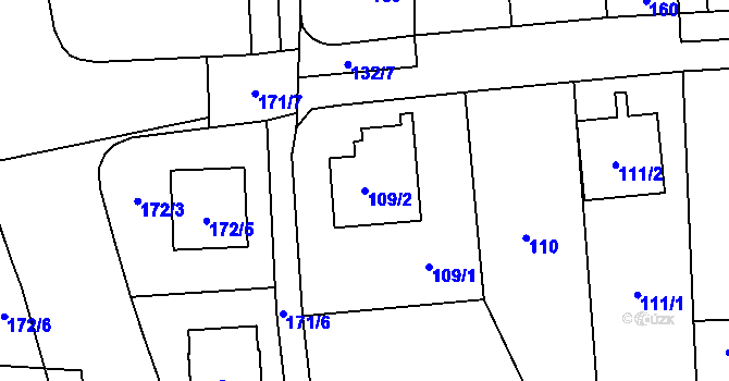 Parcela st. 109/2 v KÚ Chodov, Katastrální mapa