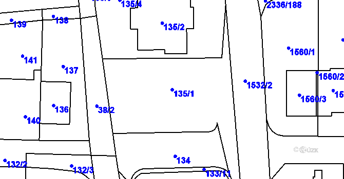 Parcela st. 135/1 v KÚ Chodov, Katastrální mapa