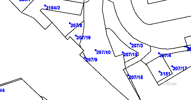Parcela st. 207/10 v KÚ Chodov, Katastrální mapa