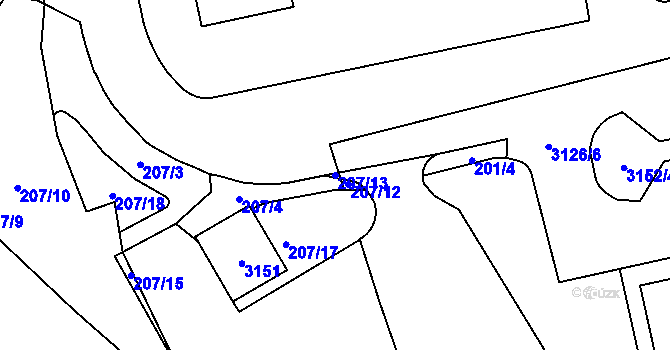 Parcela st. 207/13 v KÚ Chodov, Katastrální mapa