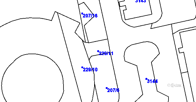 Parcela st. 229/11 v KÚ Chodov, Katastrální mapa