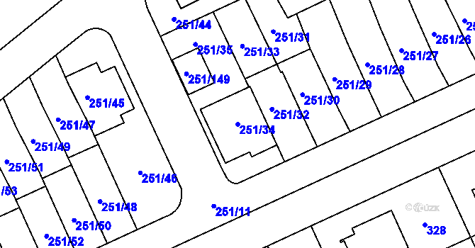 Parcela st. 251/34 v KÚ Chodov, Katastrální mapa