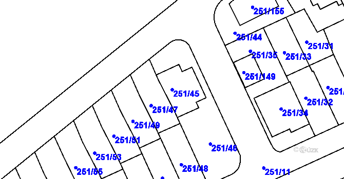 Parcela st. 251/45 v KÚ Chodov, Katastrální mapa