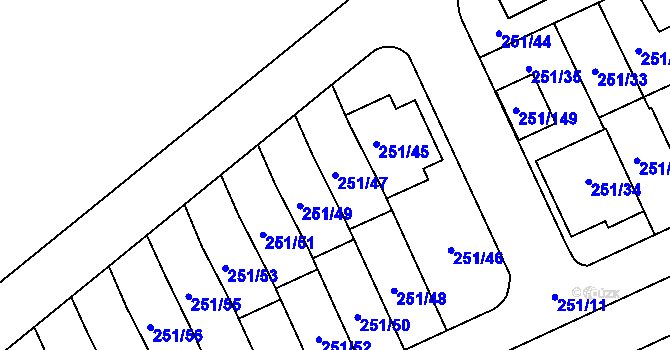 Parcela st. 251/47 v KÚ Chodov, Katastrální mapa