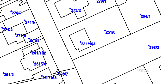 Parcela st. 251/103 v KÚ Chodov, Katastrální mapa