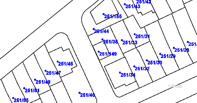 Parcela st. 251/149 v KÚ Chodov, Katastrální mapa