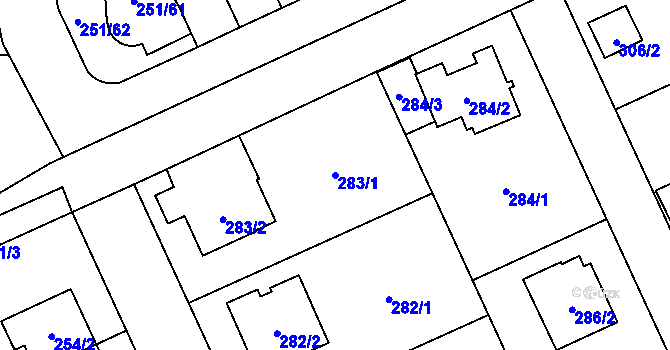 Parcela st. 283/1 v KÚ Chodov, Katastrální mapa