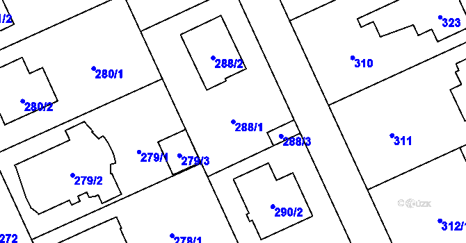 Parcela st. 288/1 v KÚ Chodov, Katastrální mapa