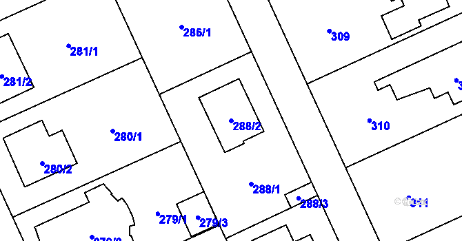 Parcela st. 288/2 v KÚ Chodov, Katastrální mapa
