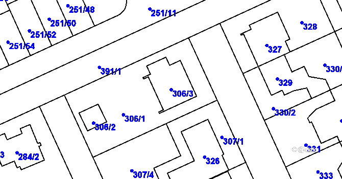 Parcela st. 306/3 v KÚ Chodov, Katastrální mapa