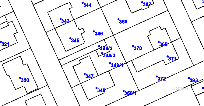 Parcela st. 348/3 v KÚ Chodov, Katastrální mapa