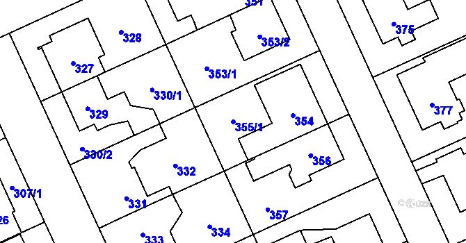 Parcela st. 355/1 v KÚ Chodov, Katastrální mapa