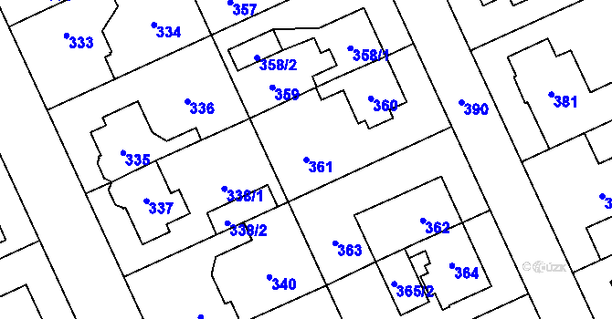 Parcela st. 361 v KÚ Chodov, Katastrální mapa