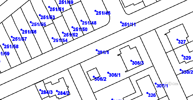 Parcela st. 391/1 v KÚ Chodov, Katastrální mapa