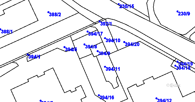 Parcela st. 394/9 v KÚ Chodov, Katastrální mapa