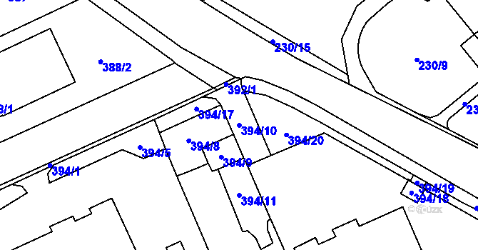Parcela st. 394/10 v KÚ Chodov, Katastrální mapa