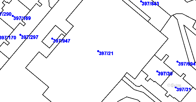 Parcela st. 397/21 v KÚ Chodov, Katastrální mapa