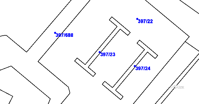 Parcela st. 397/23 v KÚ Chodov, Katastrální mapa