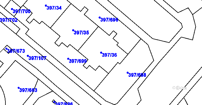 Parcela st. 397/36 v KÚ Chodov, Katastrální mapa