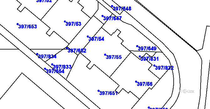 Parcela st. 397/55 v KÚ Chodov, Katastrální mapa