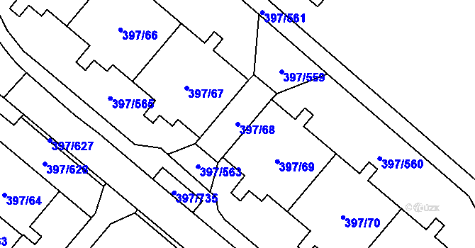 Parcela st. 397/68 v KÚ Chodov, Katastrální mapa