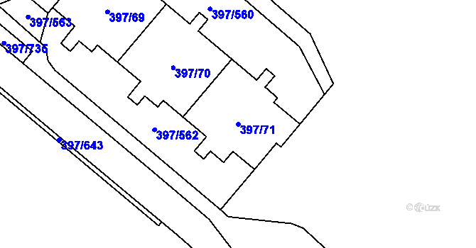 Parcela st. 397/71 v KÚ Chodov, Katastrální mapa