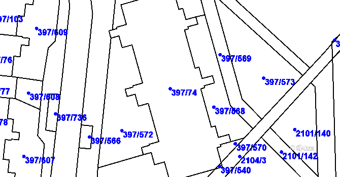 Parcela st. 397/74 v KÚ Chodov, Katastrální mapa
