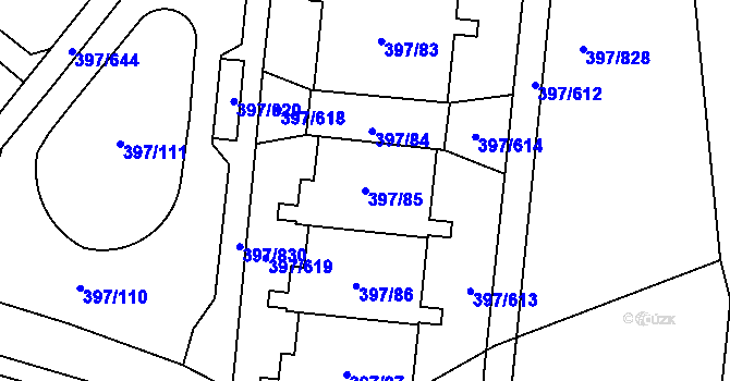 Parcela st. 397/85 v KÚ Chodov, Katastrální mapa