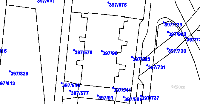 Parcela st. 397/89 v KÚ Chodov, Katastrální mapa