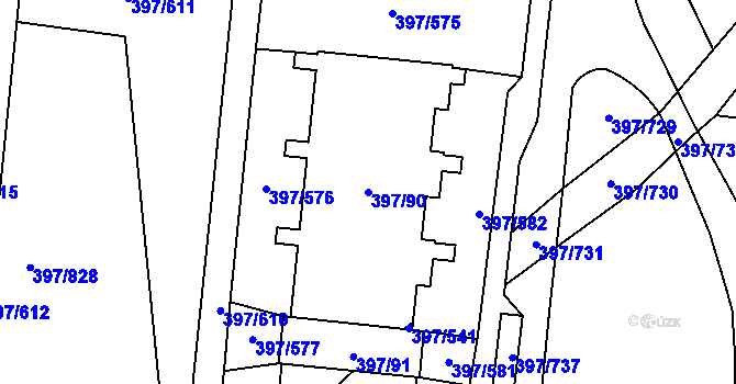 Parcela st. 397/90 v KÚ Chodov, Katastrální mapa