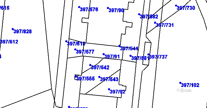 Parcela st. 397/91 v KÚ Chodov, Katastrální mapa