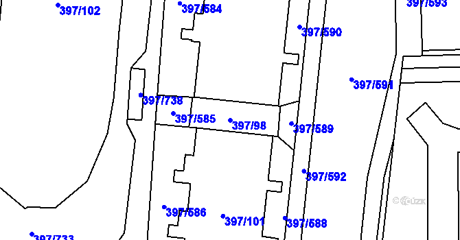 Parcela st. 397/98 v KÚ Chodov, Katastrální mapa