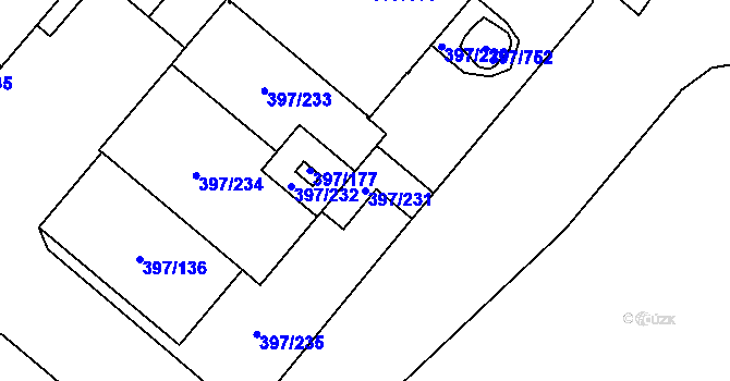 Parcela st. 397/231 v KÚ Chodov, Katastrální mapa