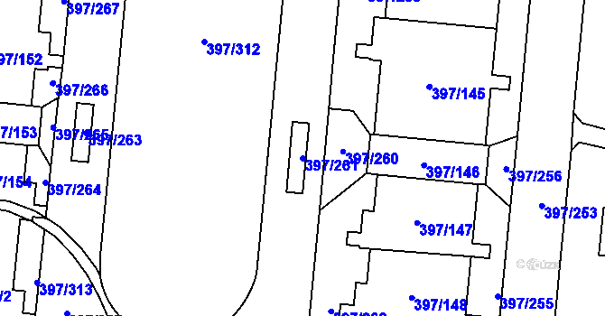 Parcela st. 397/261 v KÚ Chodov, Katastrální mapa