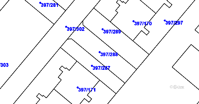 Parcela st. 397/288 v KÚ Chodov, Katastrální mapa