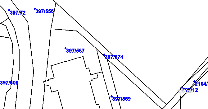 Parcela st. 397/574 v KÚ Chodov, Katastrální mapa