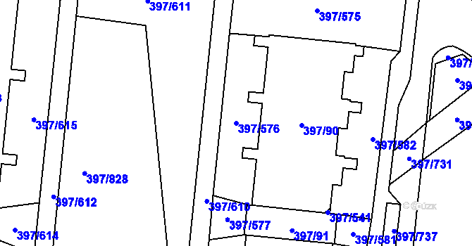 Parcela st. 397/576 v KÚ Chodov, Katastrální mapa