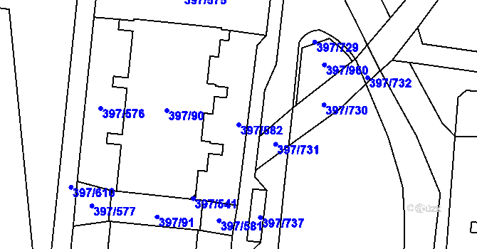 Parcela st. 397/582 v KÚ Chodov, Katastrální mapa