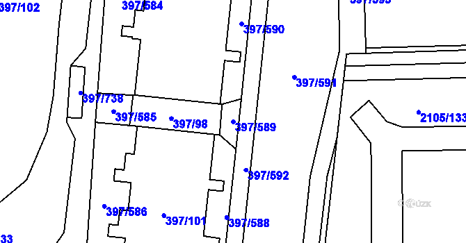 Parcela st. 397/589 v KÚ Chodov, Katastrální mapa