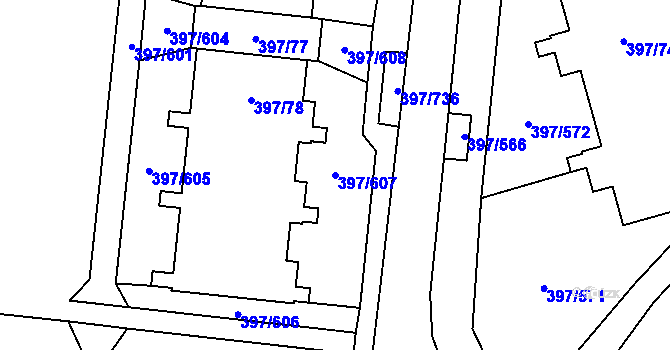 Parcela st. 397/607 v KÚ Chodov, Katastrální mapa