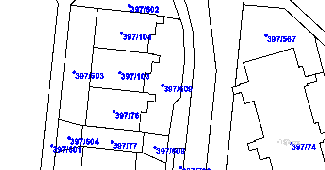 Parcela st. 397/609 v KÚ Chodov, Katastrální mapa