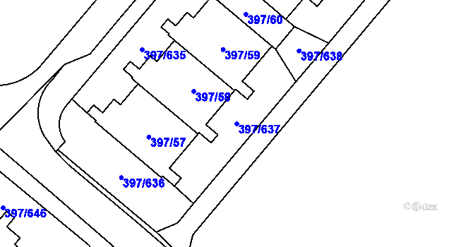 Parcela st. 397/637 v KÚ Chodov, Katastrální mapa