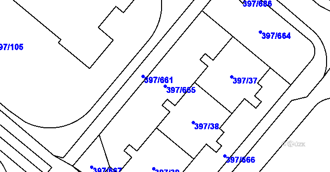 Parcela st. 397/665 v KÚ Chodov, Katastrální mapa