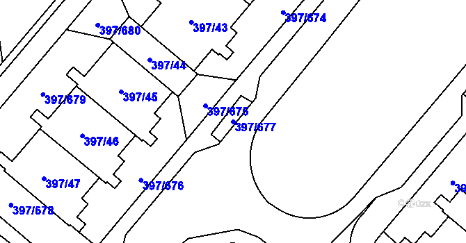 Parcela st. 397/677 v KÚ Chodov, Katastrální mapa