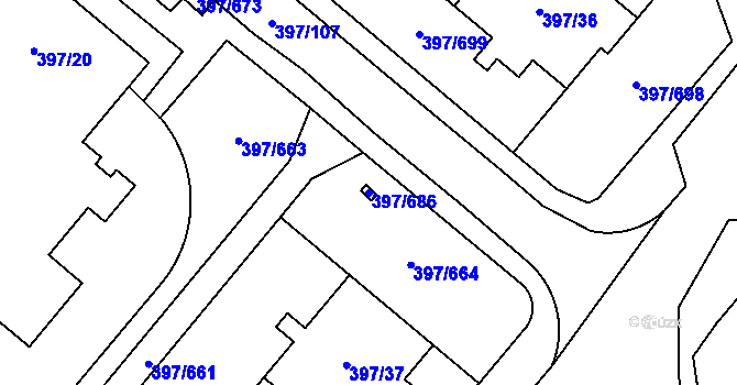 Parcela st. 397/686 v KÚ Chodov, Katastrální mapa