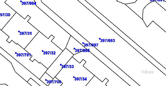 Parcela st. 397/697 v KÚ Chodov, Katastrální mapa