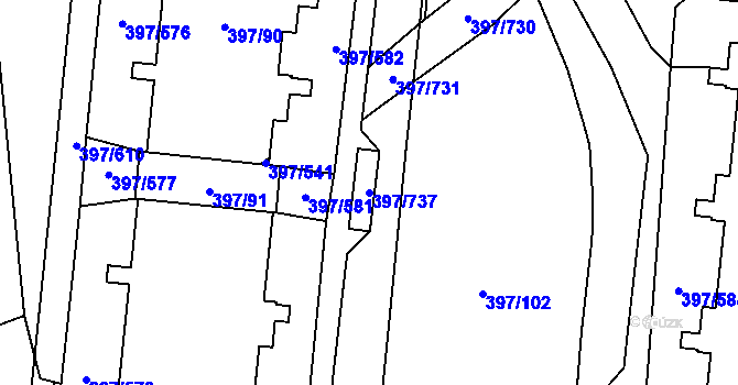 Parcela st. 397/737 v KÚ Chodov, Katastrální mapa