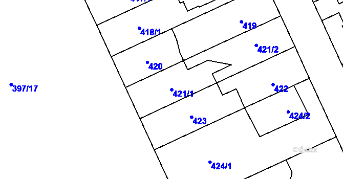 Parcela st. 421/1 v KÚ Chodov, Katastrální mapa